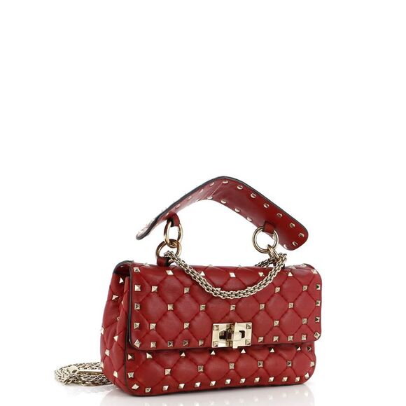 Valentino Garavani Rockstud Spike Flap Bag Quilted Leather Small Red - Picture 2 of 8